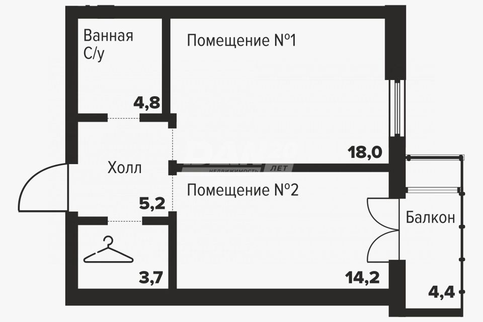 Продаётся 1-комнатная квартира, 45.9 м²