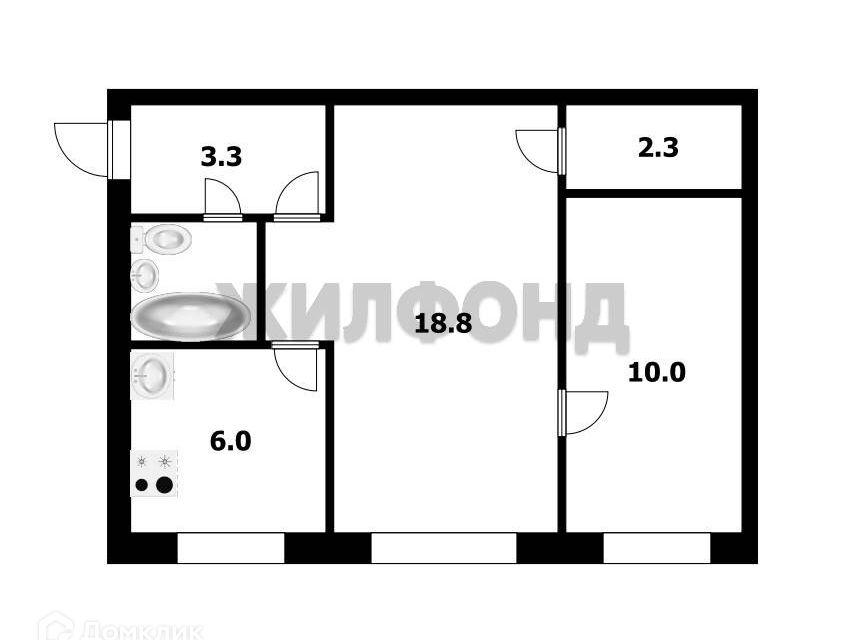 Продаётся 2-комнатная квартира, 43.6 м²