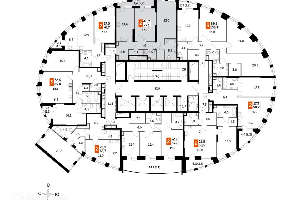 Продаётся 2-комнатная квартира, 77.1 м²