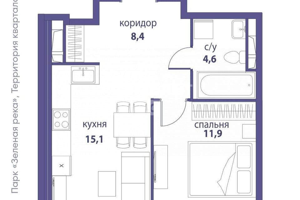 Продаётся 1-комнатная квартира, 40.9 м²