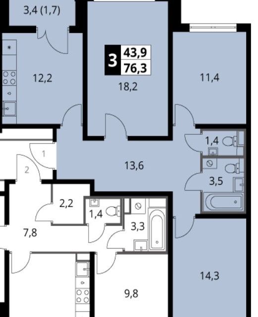 Продаётся 3-комнатная квартира, 78 м²