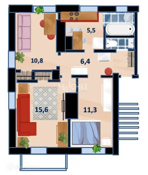 Продаётся 3-комнатная квартира, 55.2 м²