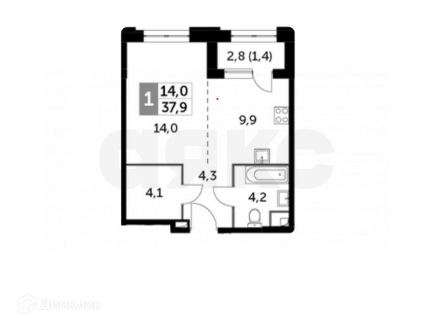 Продаётся 1-комнатная квартира, 38 м²