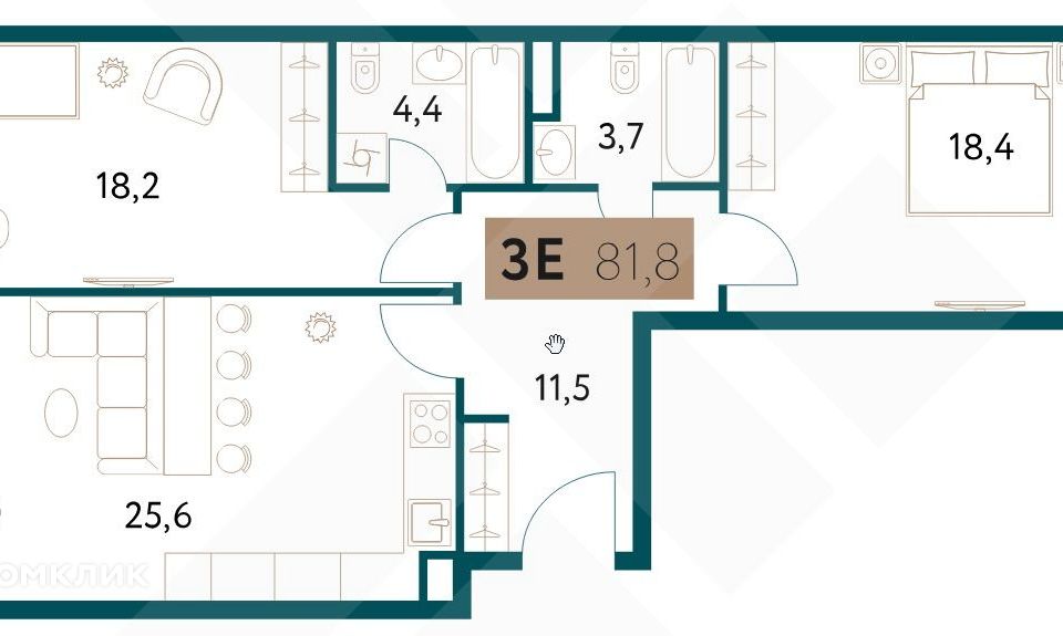 Продаётся 2-комнатная квартира, 82 м²