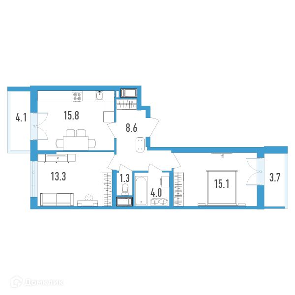 Продаётся 2-комнатная квартира, 62.1 м²