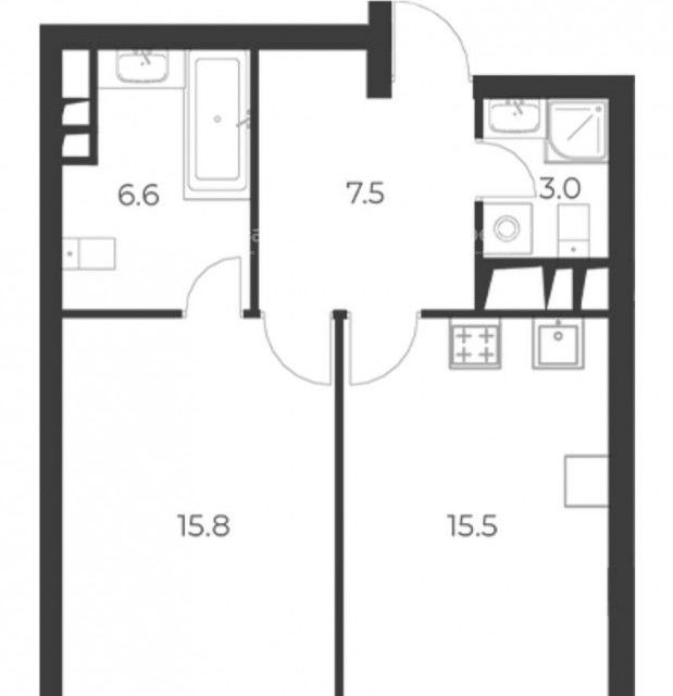 Продаётся 1-комнатная квартира, 48.4 м²