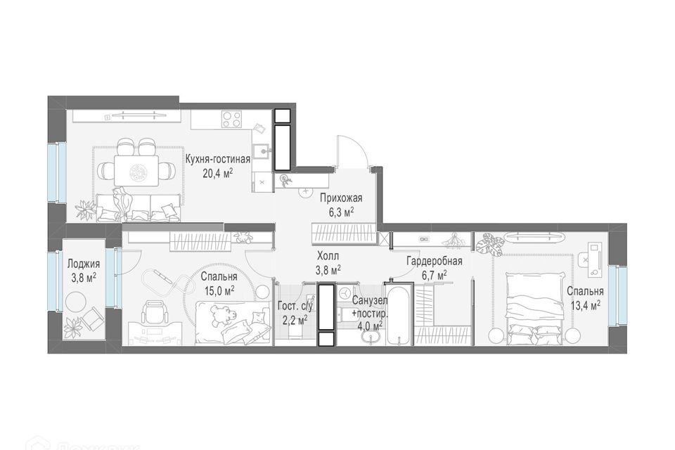 Продаётся 2-комнатная квартира, 74.7 м²
