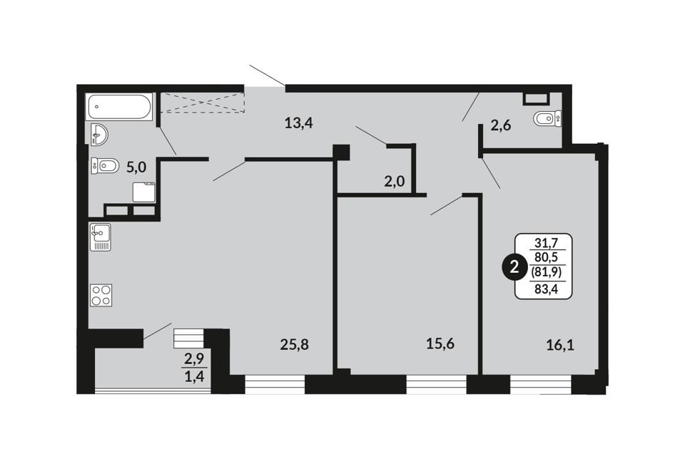 Продаётся 2-комнатная квартира, 81.9 м²