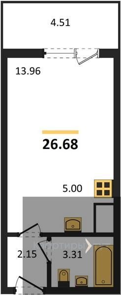 Продаётся студия, 26.68 м²