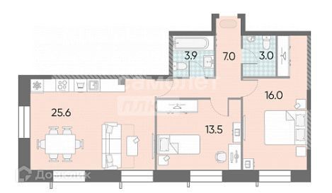 Продаётся 3-комнатная квартира, 69 м²