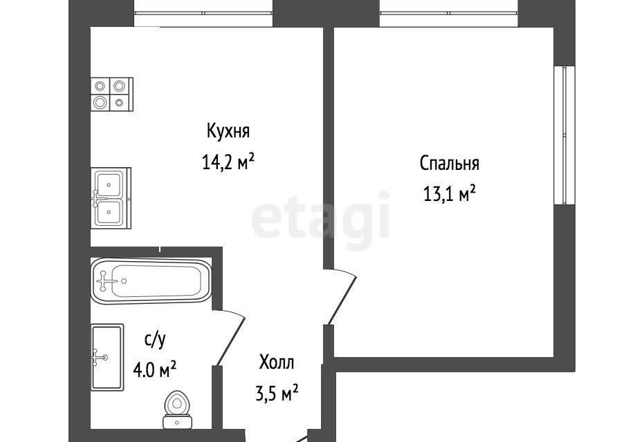 Продаётся 1-комнатная квартира, 34.8 м²