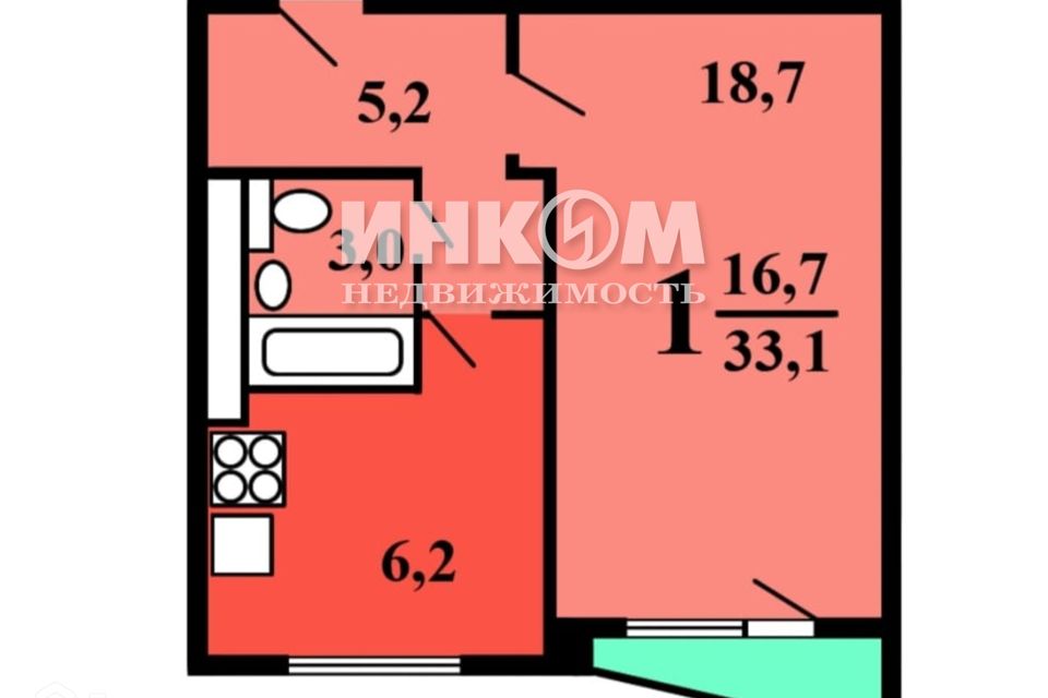 Продаётся 1-комнатная квартира, 32 м²