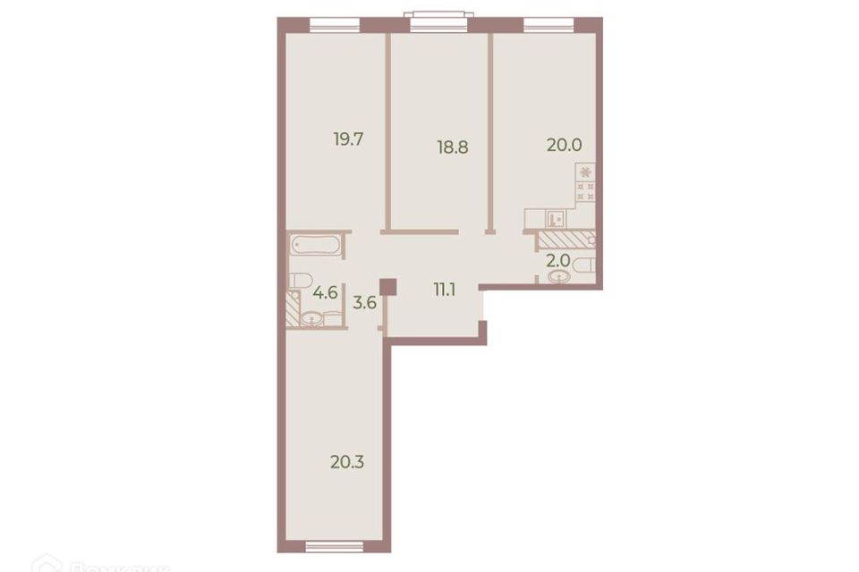 Продаётся 3-комнатная квартира, 100.9 м²