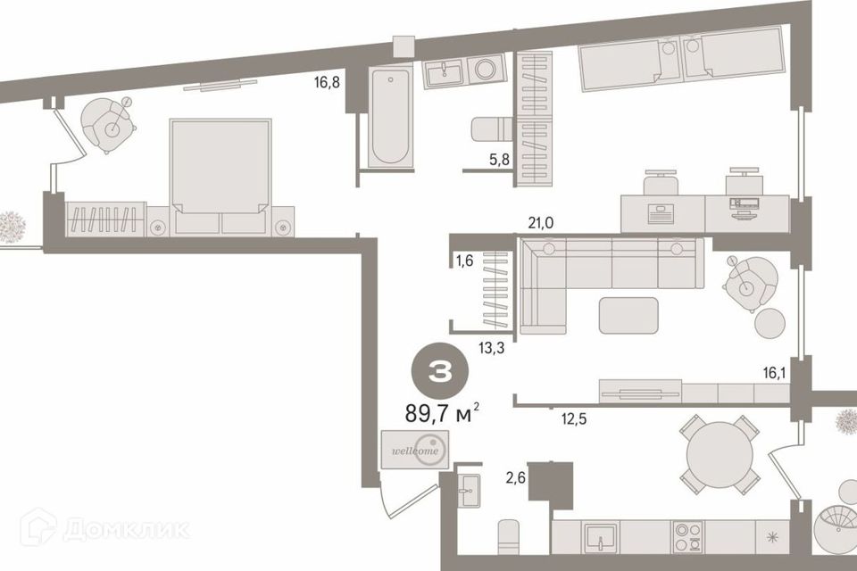Продаётся 3-комнатная квартира, 89.7 м²