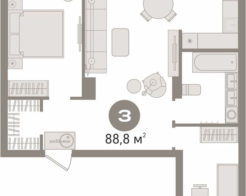 Продаётся 3-комнатная квартира, 88.8 м²