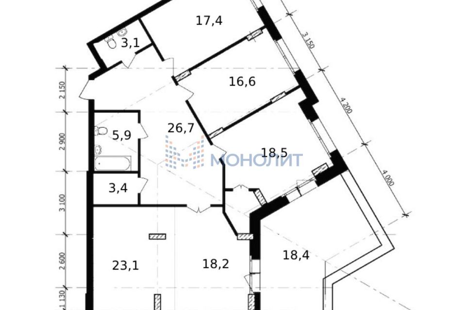 Продаётся 4-комнатная квартира, 163.2 м²