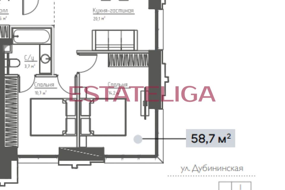 Продаётся 2-комнатная квартира, 58.7 м²