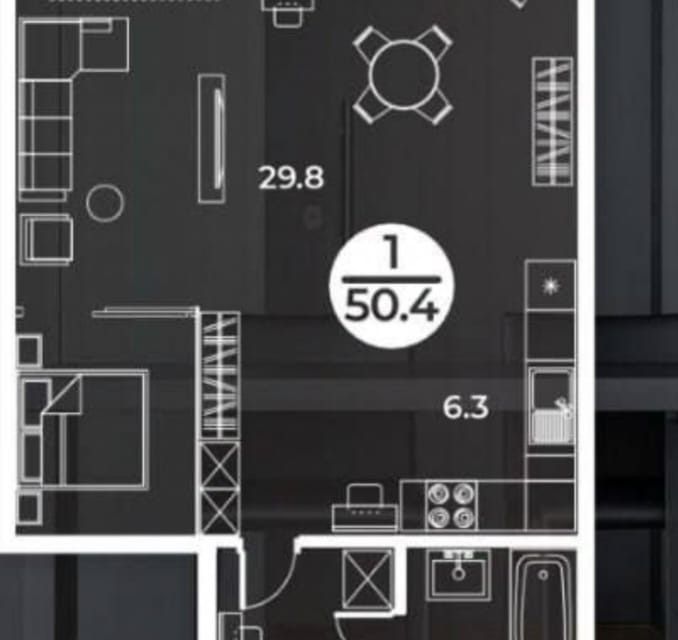 Продаётся 1-комнатная квартира, 50.4 м²