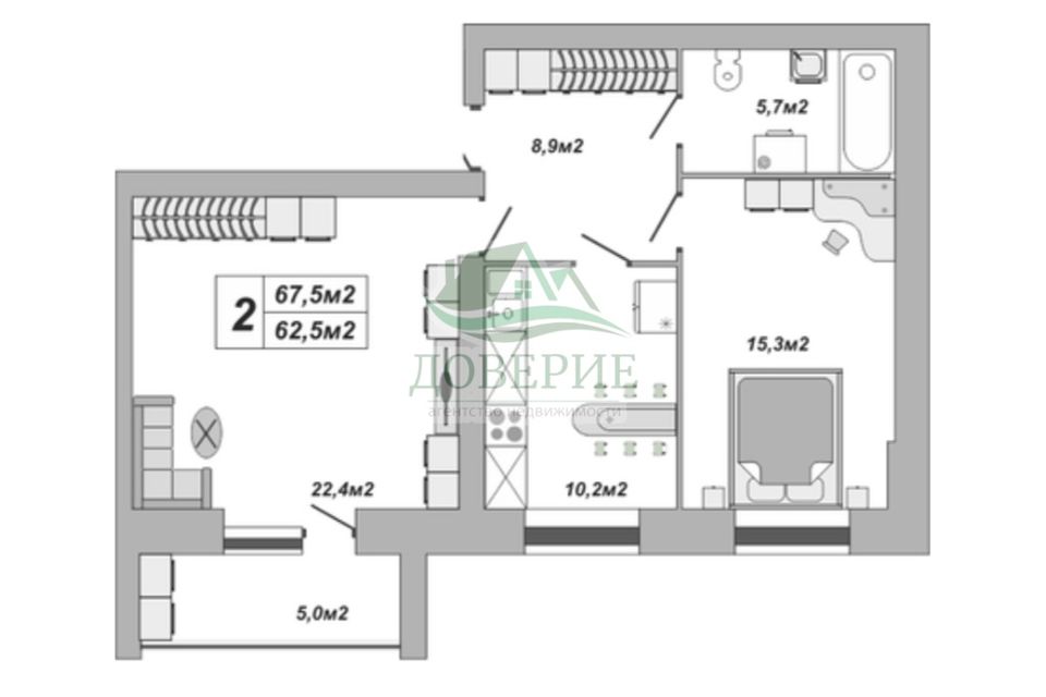 Продаётся 2-комнатная квартира, 67.5 м²