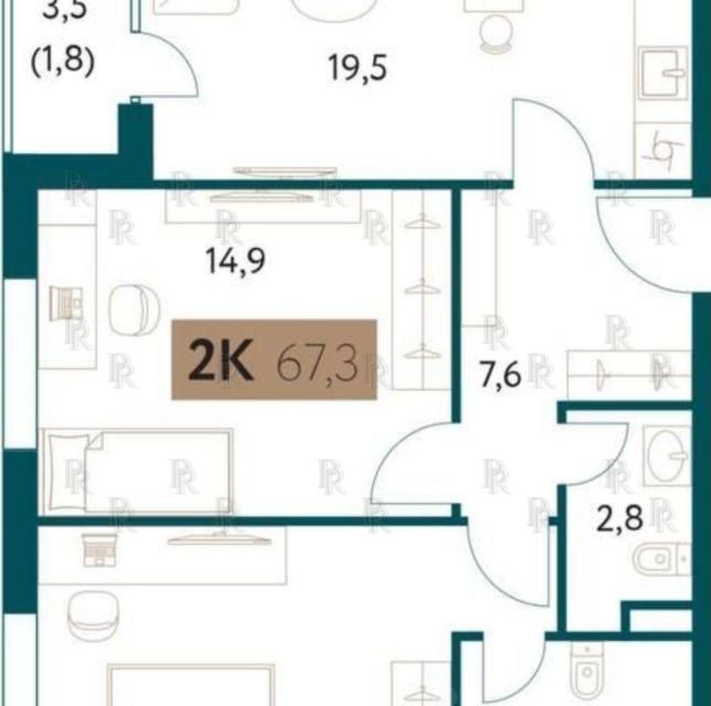 Продаётся 2-комнатная квартира, 67.3 м²