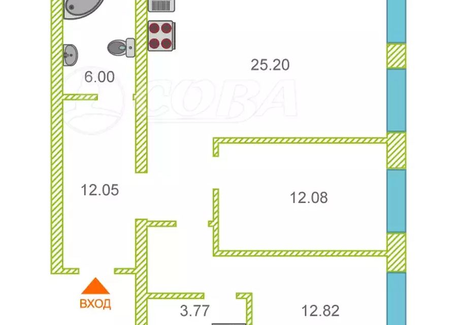 Продаётся 2-комнатная квартира, 73 м²