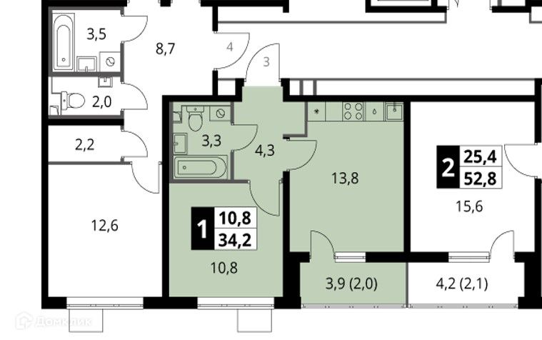 Продаётся 1-комнатная квартира, 34.2 м²