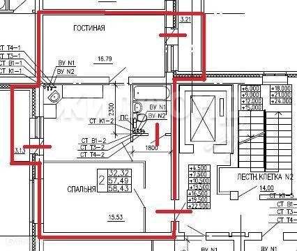 Продаётся 2-комнатная квартира, 58.43 м²