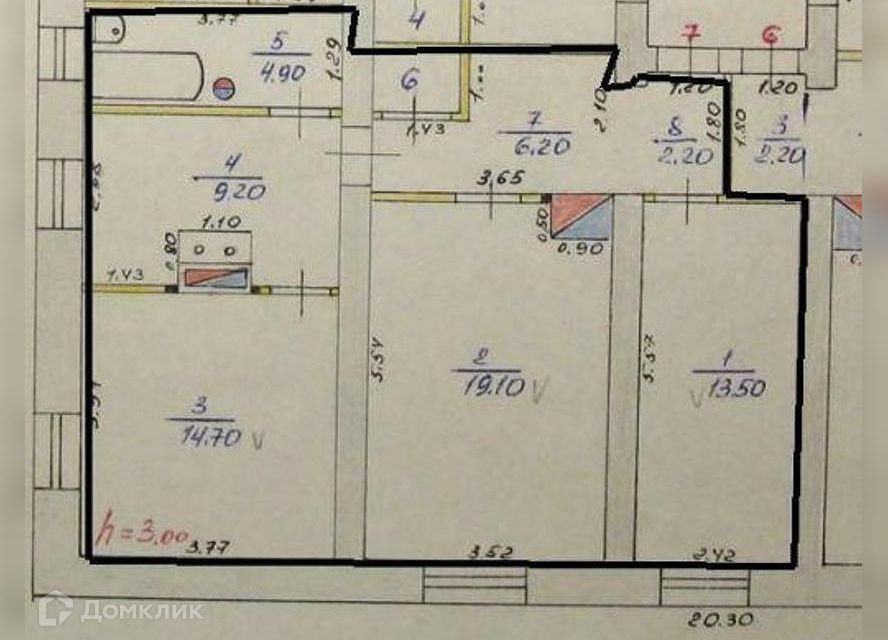 Продаётся 3-комнатная квартира, 71.1 м²