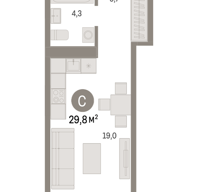 Продаётся студия, 29.8 м²