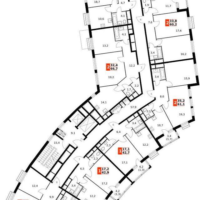 Продаётся 2-комнатная квартира, 59.7 м²