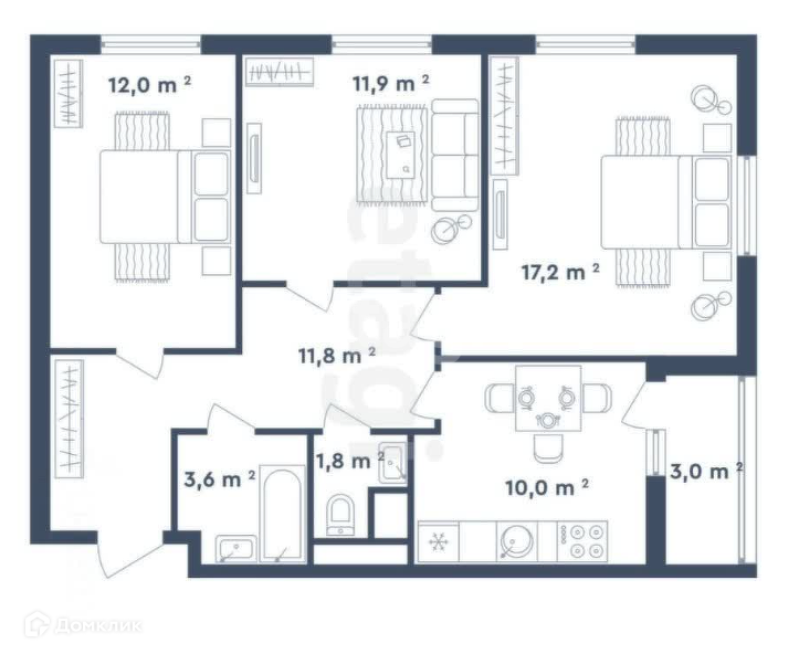 Продаётся 3-комнатная квартира, 70 м²