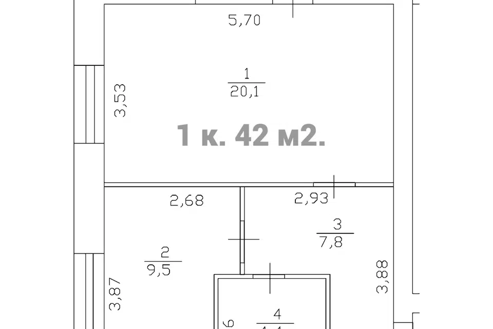 Продаётся 1-комнатная квартира, 42 м²