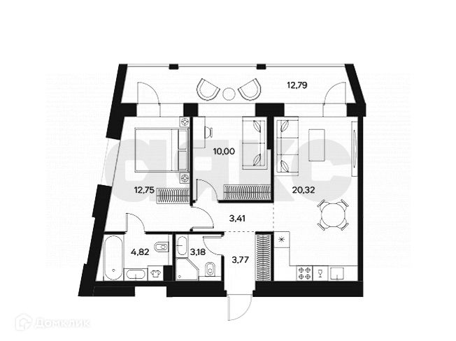 Продаётся 3-комнатная квартира, 64.65 м²