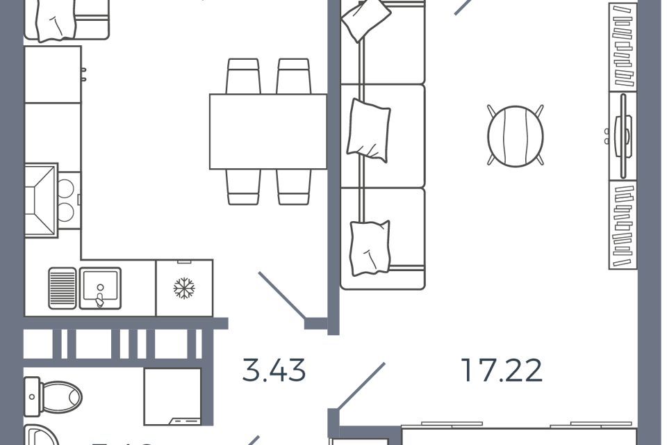 Продаётся 1-комнатная квартира, 40.8 м²