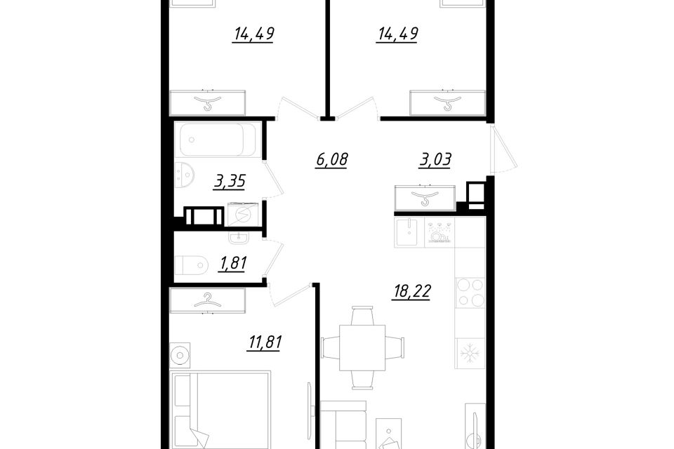 Продаётся 3-комнатная квартира, 74.5 м²