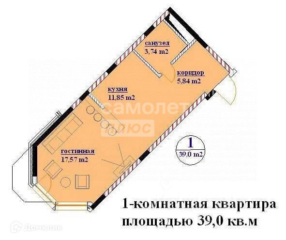 Продаётся студия, 39 м²