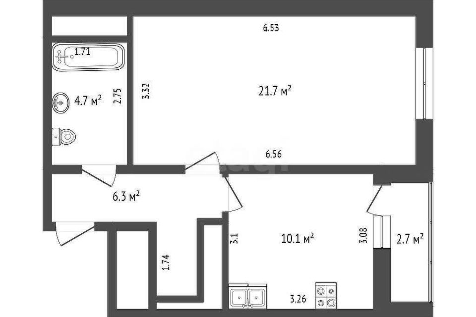 Продаётся 1-комнатная квартира, 42.8 м²