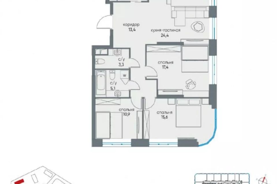 Продаётся 4-комнатная квартира, 95.2 м²