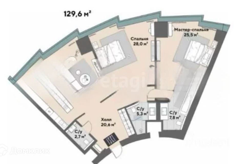 Продаётся 2-комнатная квартира, 130 м²