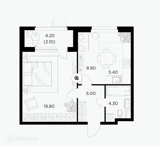 Продаётся 2-комнатная квартира, 45.4 м²