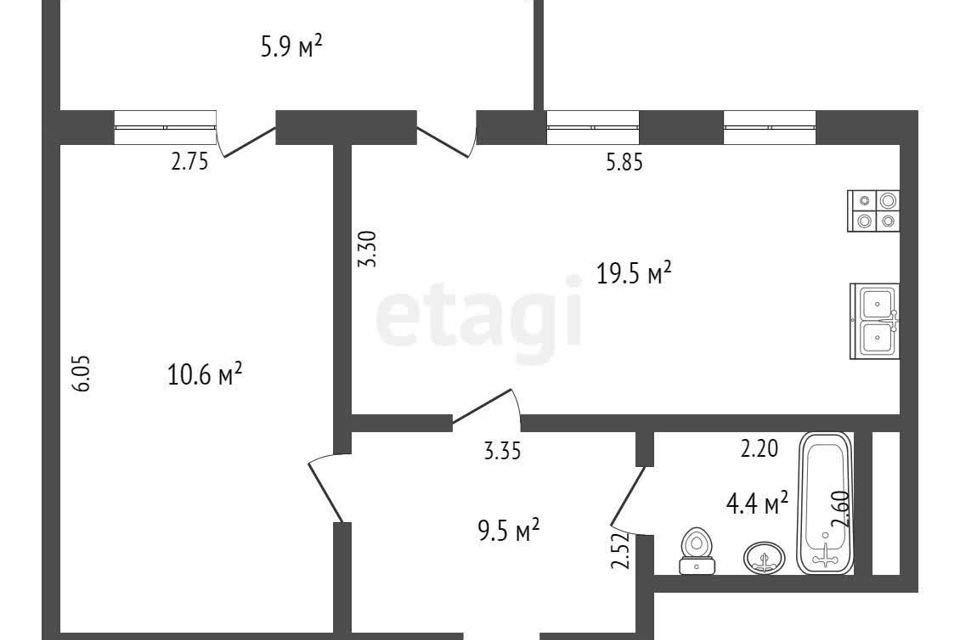 Продаётся 1-комнатная квартира, 50 м²
