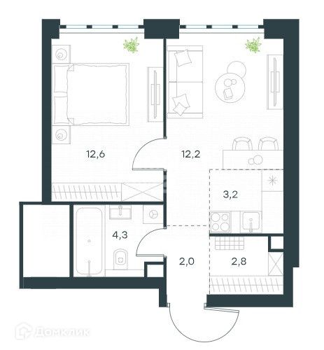 Продаётся 1-комнатная квартира, 37.2 м²