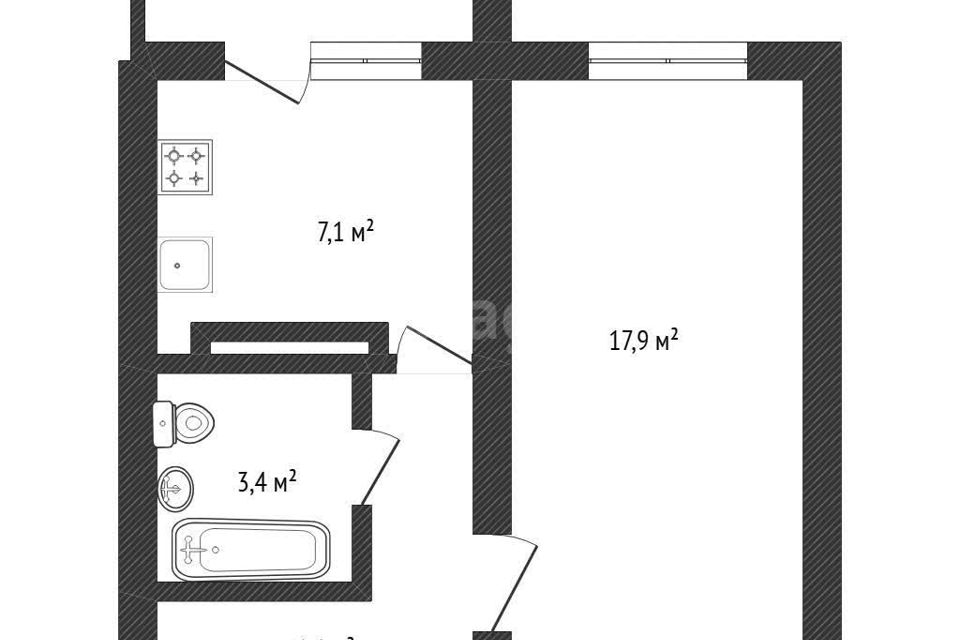 Продаётся 1-комнатная квартира, 34.8 м²