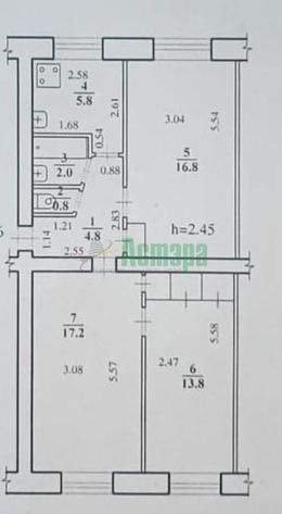 Продаётся 3-комнатная квартира, 62 м²