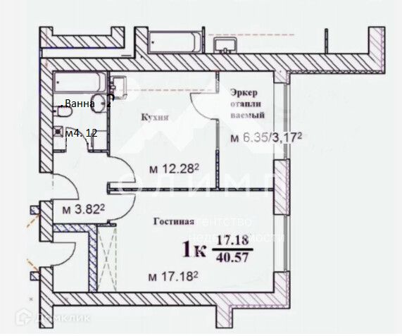 Продаётся 1-комнатная квартира, 43 м²