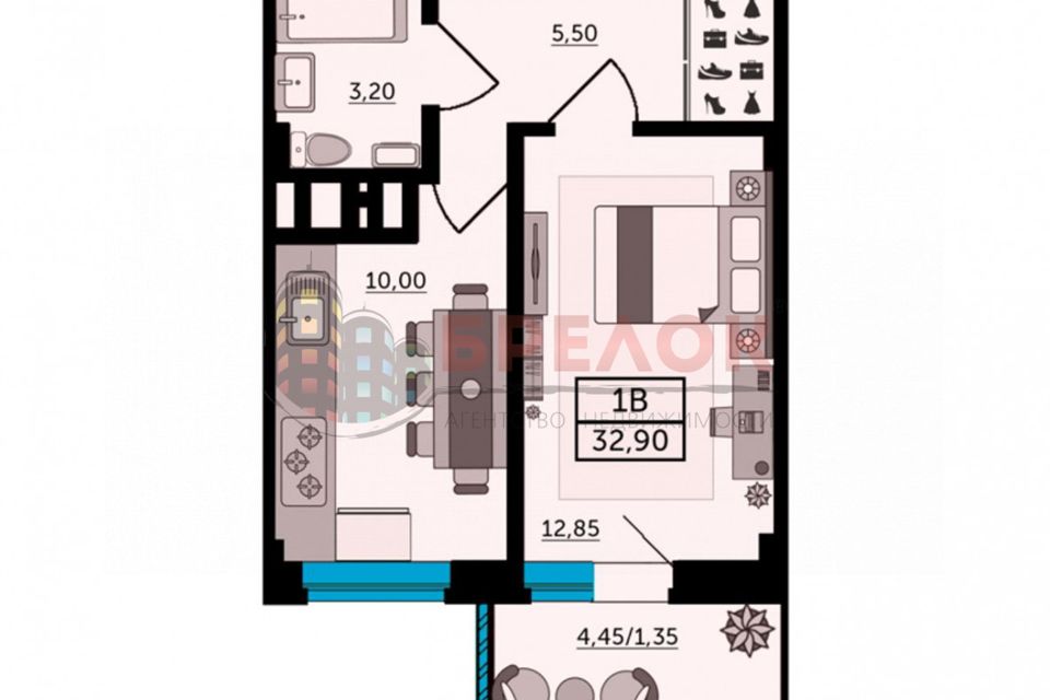 Продаётся 1-комнатная квартира, 33 м²