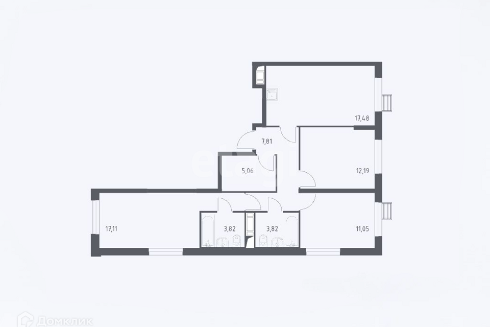 Продаётся 3-комнатная квартира, 78.34 м²