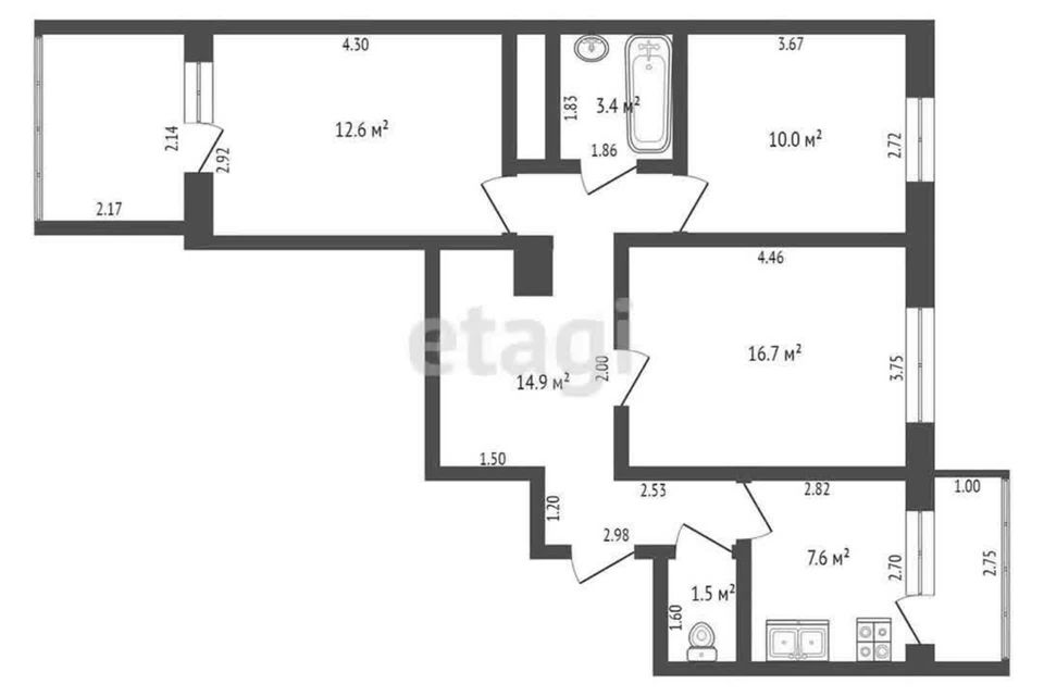 Продаётся 3-комнатная квартира, 67 м²