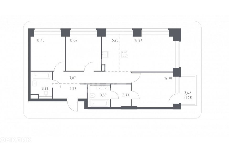 Продаётся 3-комнатная квартира, 80.77 м²