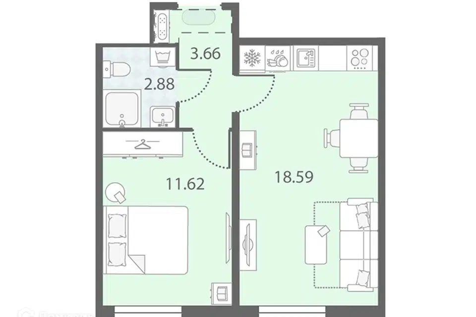Продаётся 1-комнатная квартира, 36.7 м²